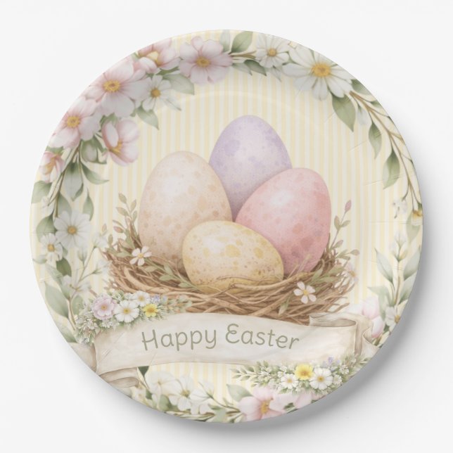 Easter Egg Nest | Happy Easter Paper Plates (Front)