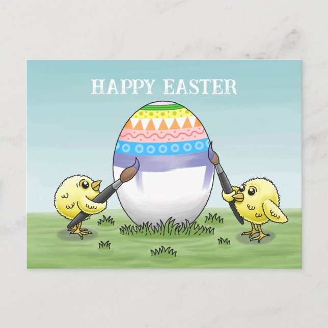 Easter egg painted by the chickens holiday postcard (Front)