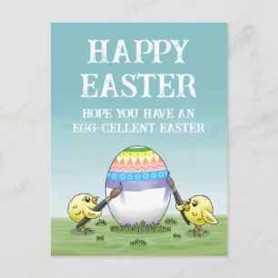 Easter egg painting chickens holiday postcard
