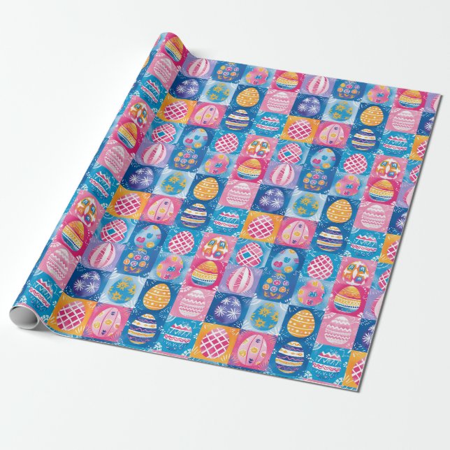 Easter Egg Patchwork: Colorful Holiday Art Wrapping Paper (Unrolled)