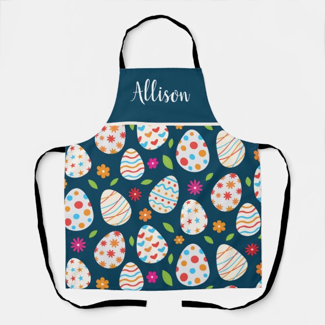 Easter egg pattern with flowers custom name  Apron (Front)
