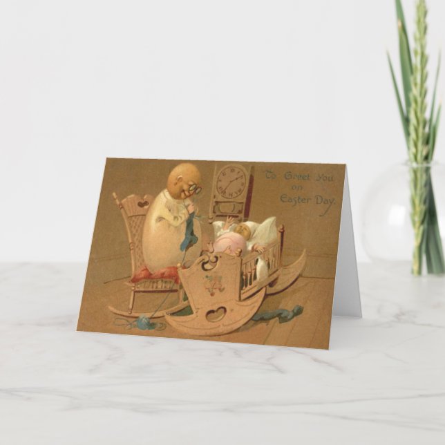 Easter Egg People Baby Clock Rocking Chair Holiday Card (Front)