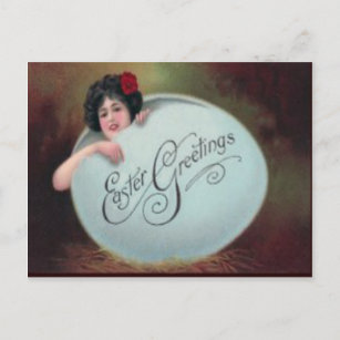 Easter Egg Pin Up Victorian Woman Holiday Postcard
