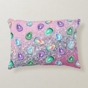 Easter Egg Pink Purple Tie Dye Glitter Glam Accent Pillow