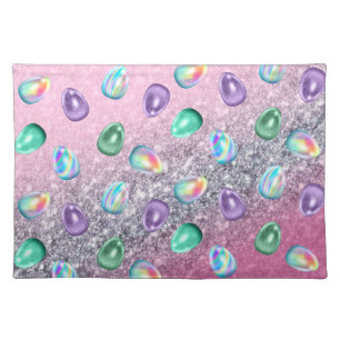 Easter Egg Pink Purple Tie Dye Glitter Glam  Cloth Placemat