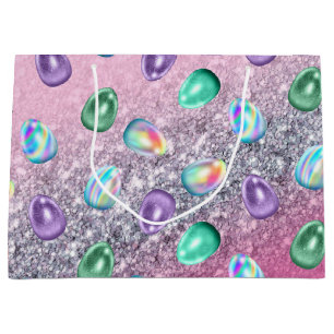 Easter Egg Pink Purple Tie Dye Glitter Glam Large Gift Bag