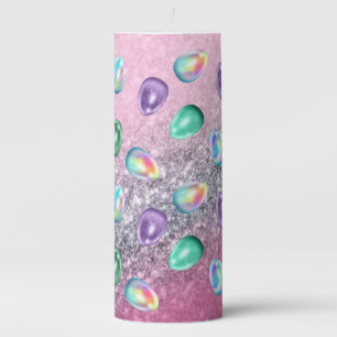 Easter Egg Pink Purple Tie Dye Glitter Glam Pillar Candle