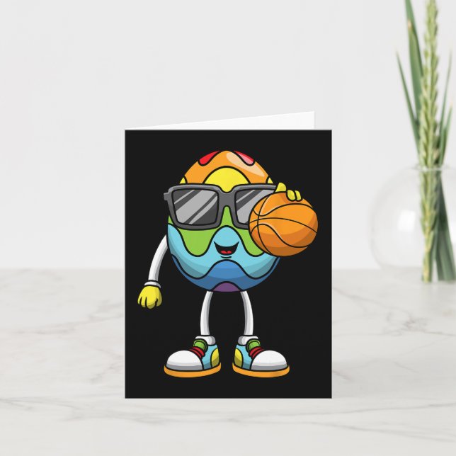 Easter Egg Playing Basketball Sports Boys Men Kids Card (Front)