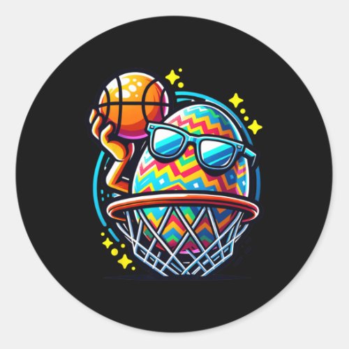 Easter Egg Playing Basketball Sports Boys Men Kids Classic Round Sticker