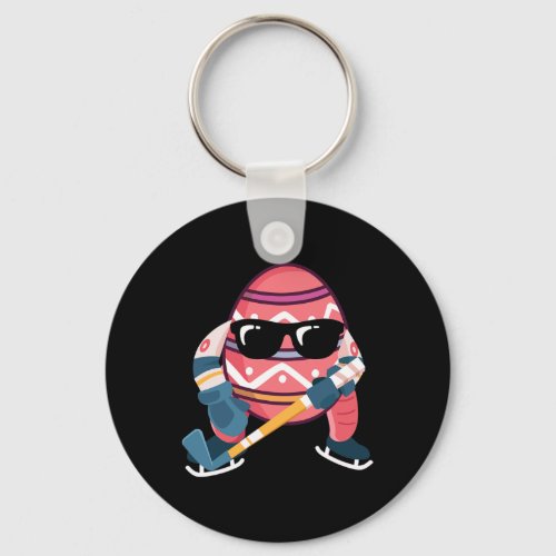 Easter Egg Playing Ice Hockey Cute Sports Lover Ea Keychain