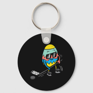 Easter Egg Playing Ice Hockey Cute Sports Men Boys Keychain