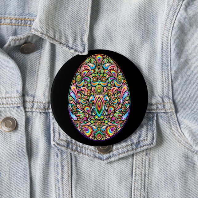 Easter Egg Psychedelic Design Kids Organic T-Shirt Button (In Situ)