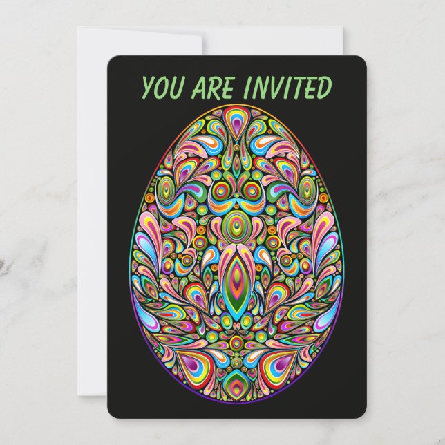 Easter Egg Psychedelic Design Kids Organic T-Shirt Invitation (Front)