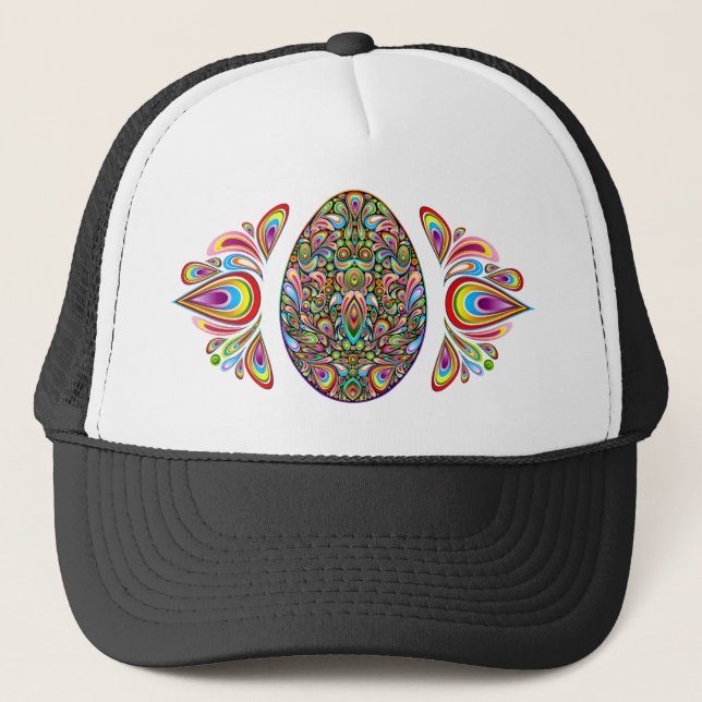 Easter Egg Psychedelic Design Kids Organic T-Shirt Trucker Hat (Front)