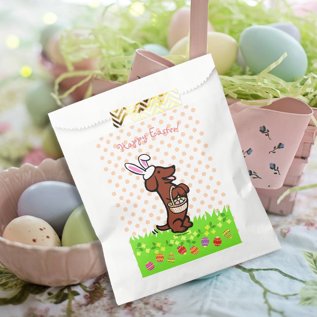 Easter Egg Red Smooth Haired Dachshund Favor Bags (Easter Egg Red Smooth Haired Dachshund Favor Bag for Easter Egg Hunt.  Cute Dog Cartoon Design.)