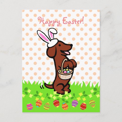Easter Egg Red Smooth Haired Dachshund Holiday Postcard