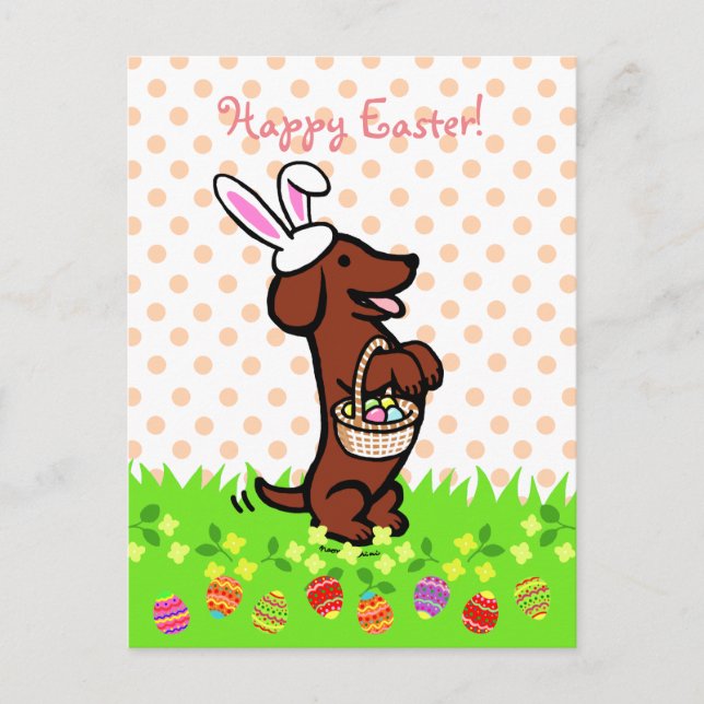 Easter Egg Red Smooth Haired Dachshund Holiday Postcard (Front)