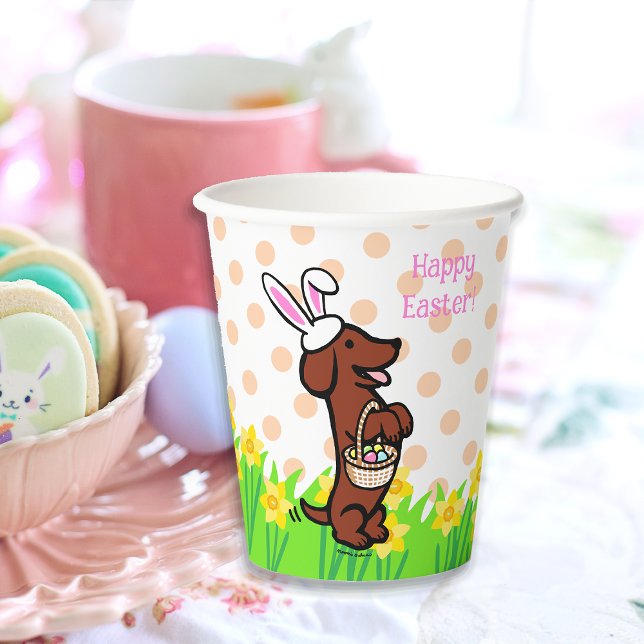 Easter Egg Red Smooth Haired Dachshund Paper Cups (Easter Egg Red Smooth Haired Dachshund Paper Cup for Easter Egg Hunt.  Cute Dog Cartoon Design.)