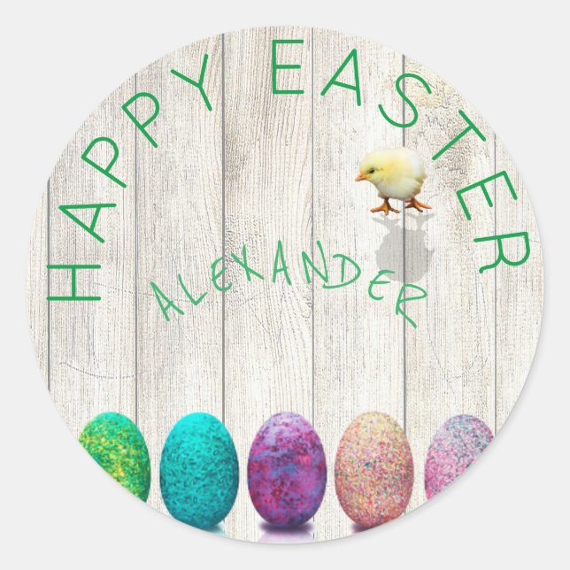 Easter Egg Rustic Colorful Chick Classic Round Sticker (Front)