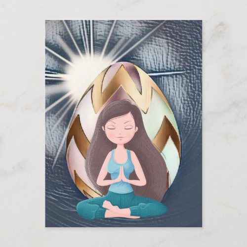 Easter Egg Sunshine and Yoga Girl Meditation Holiday Postcard
