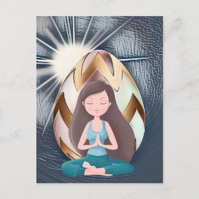 Easter Egg Sunshine and Yoga Girl Meditation Holiday Postcard (Front)