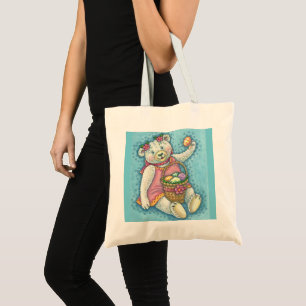 EASTER EGG TEDDY BEAR, SPRING TOTE BAG