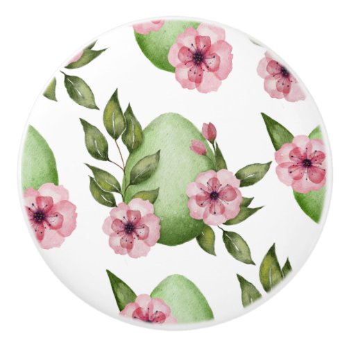 Easter egg theme floral pink_green ceramic knob