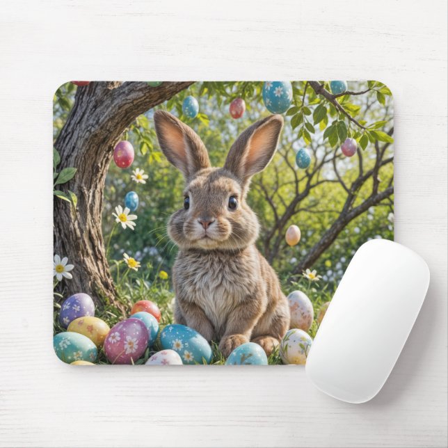 Easter Egg Tree With Bunny Mouse Pad (With Mouse)