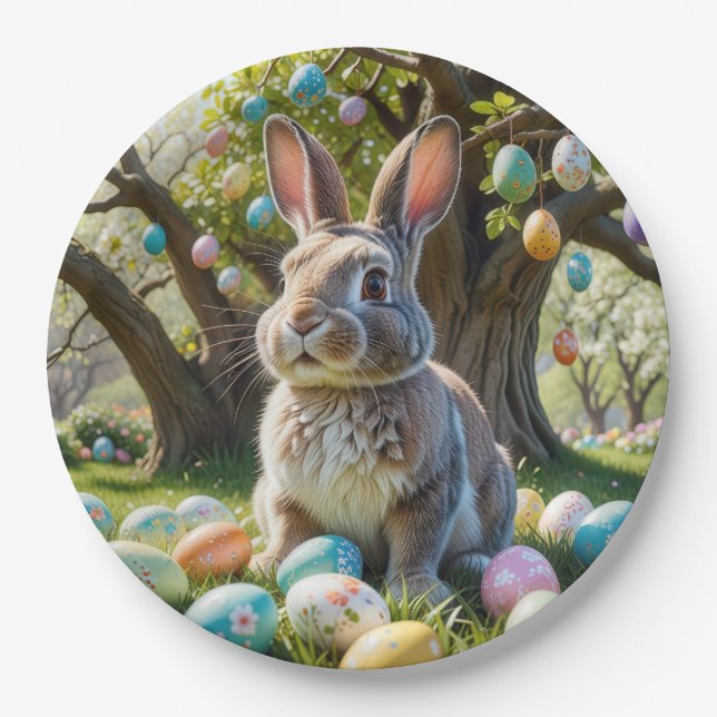Easter Egg Tree With Bunny Paper Plates (Front)