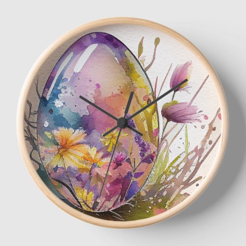 Easter egg watercolor clock