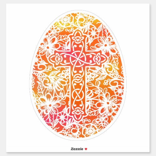 Easter Egg Watercolor Cross Orange Sticker