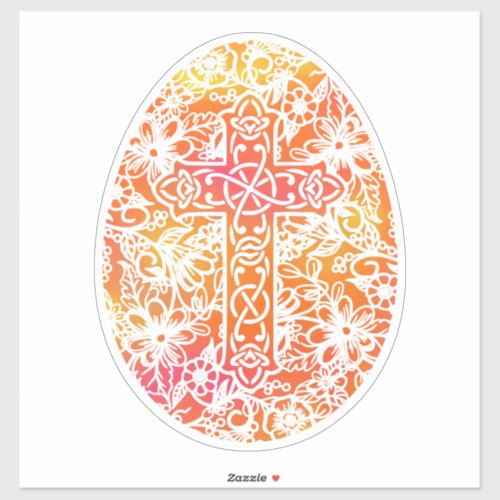 Easter Egg Watercolor Cross Orange Sticker