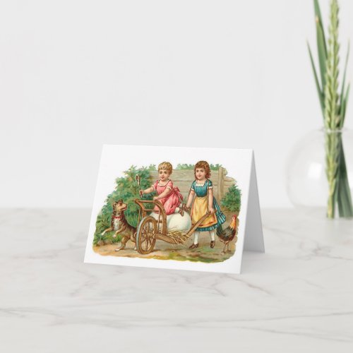 Easter Egg Wheelbarrow Vintage Holiday Card