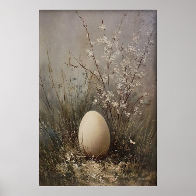 Easter Egg Wildflowers Print, Antique Spring Field Poster (Front)