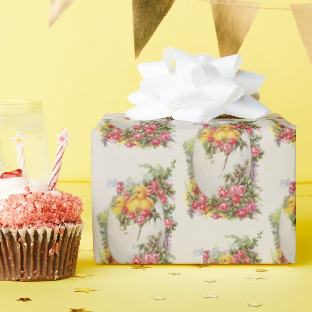 Easter Egg with Chicks and Roses Wrapping Paper (Birthday Party)