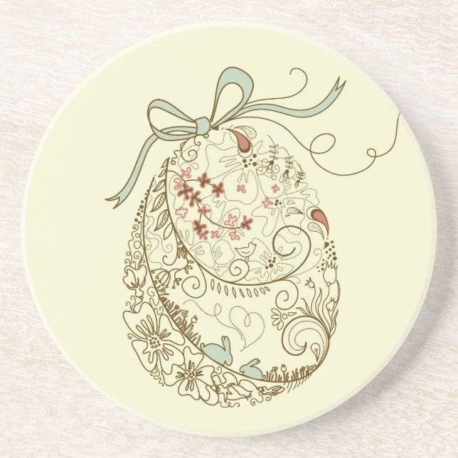 Easter Egg with Floral Elements Sandstone Coaster (Front)