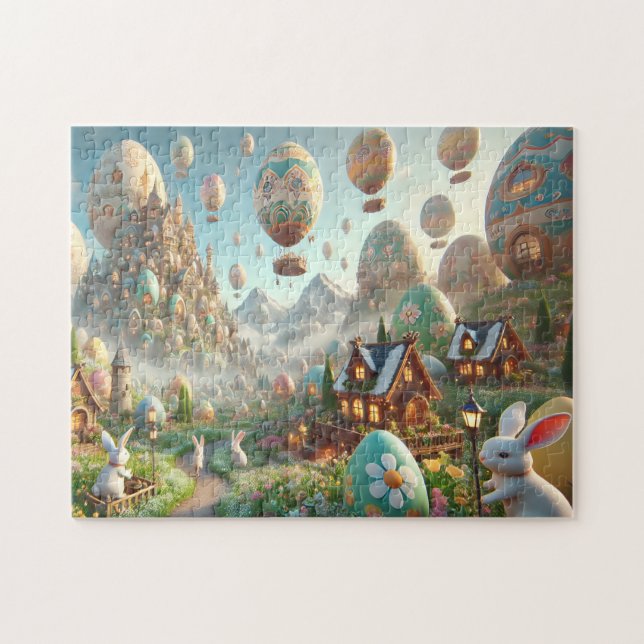Easter Egg Wonderland Whimsical Bunny Scene Jigsaw Puzzle (Horizontal)