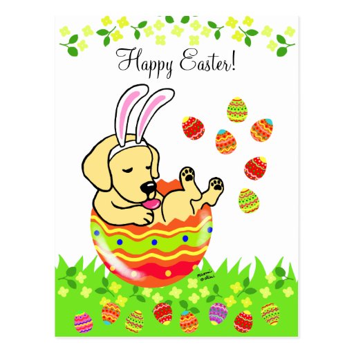 Easter Egg Yellow Labrador Puppy Cartoon Postcard 