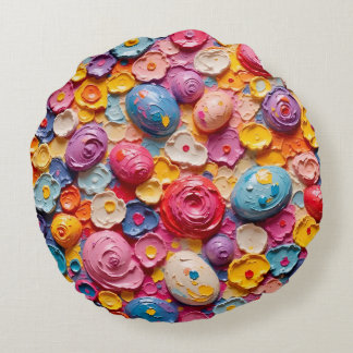 EASTER EGGS ~ Abstract Wild Colors 3D ~ Round Pillow