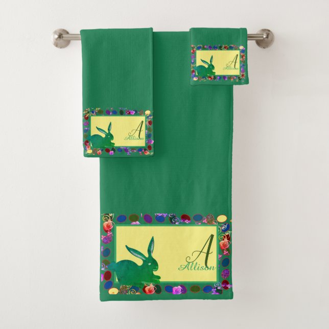 Easter Eggs and Bunny Monogram  Bath Towel Set (Insitu)