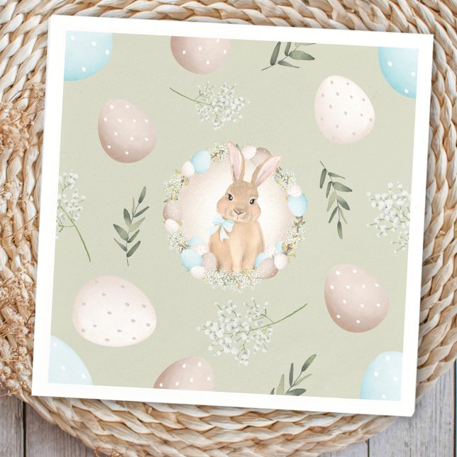 Easter Eggs and Bunny Spring Beige Green Pastel Napkins (Easter Eggs and Bunny Spring Beige Green Pastel Napkins)