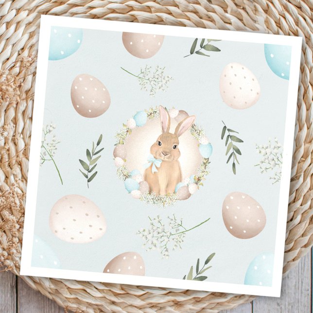 Easter Eggs and Bunny Spring Blue Pastel Napkins (Easter Eggs and Bunny Spring Blue Pastel Napkins)