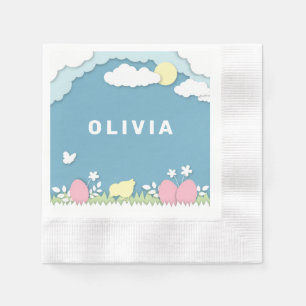 Easter eggs and chicks in spring nature napkins