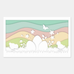 Easter eggs and chicks in spring nature rectangular sticker