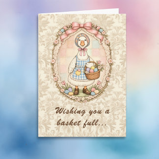 Easter Eggs and Cute Goose in Vintage Clothing  Card