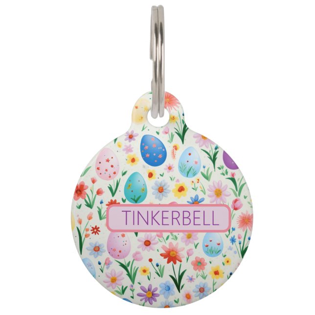Easter Eggs and Dainty Flowers  Pet ID Tag (Front)