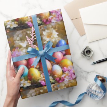 Easter Eggs And Flowers. 10 Wrapping Paper by VintageStyleStudio at Zazzle