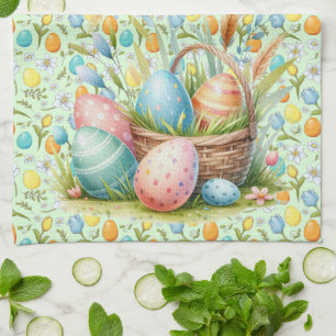 Easter Eggs and Flowers Kitchen Towel