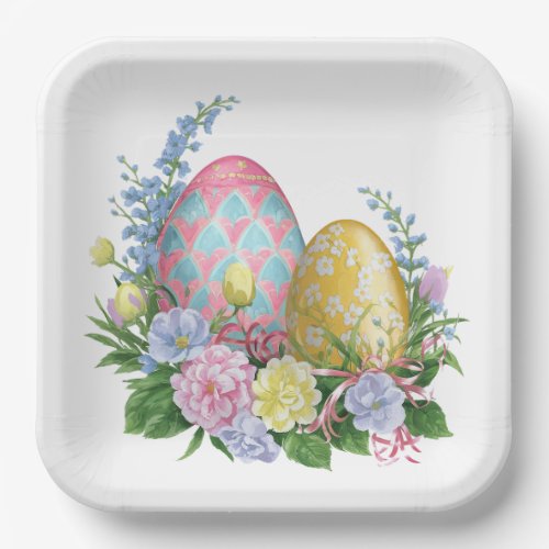 Easter Eggs and Flowers Paper Plates