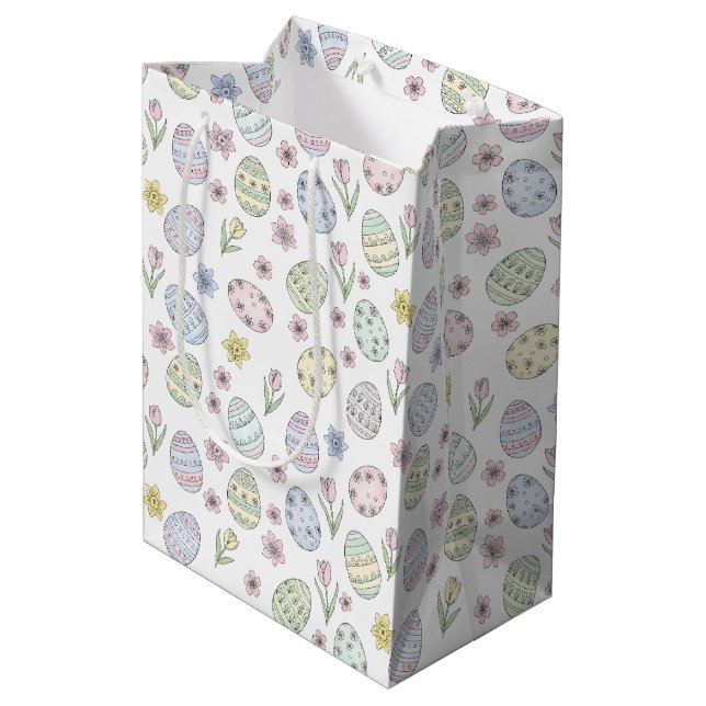 Easter Eggs and Flowers Pastel Colors Medium Gift Bag (Back Angled)